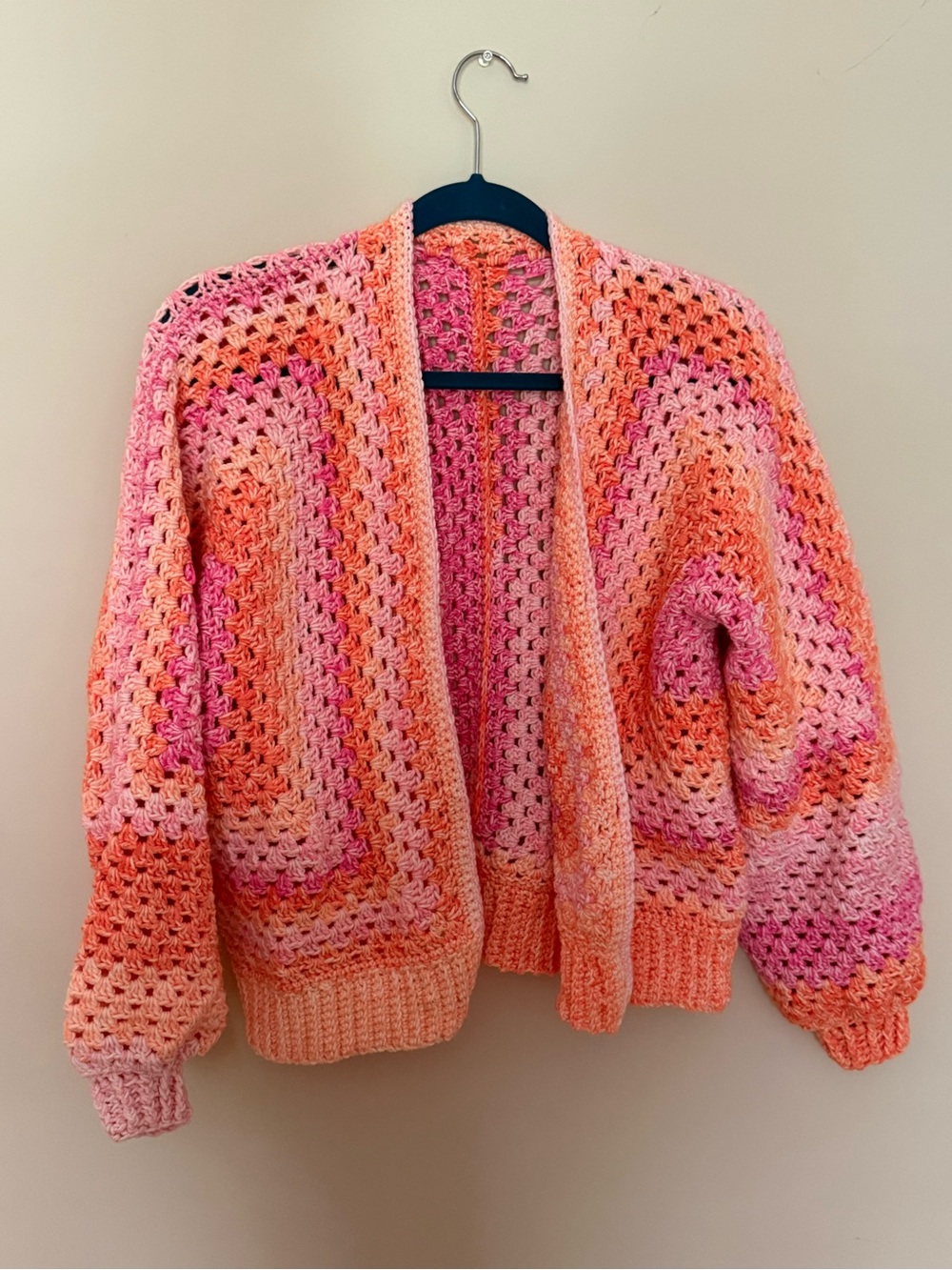 Handmade Pink & Orange Crochet Open Cardigan Sweater